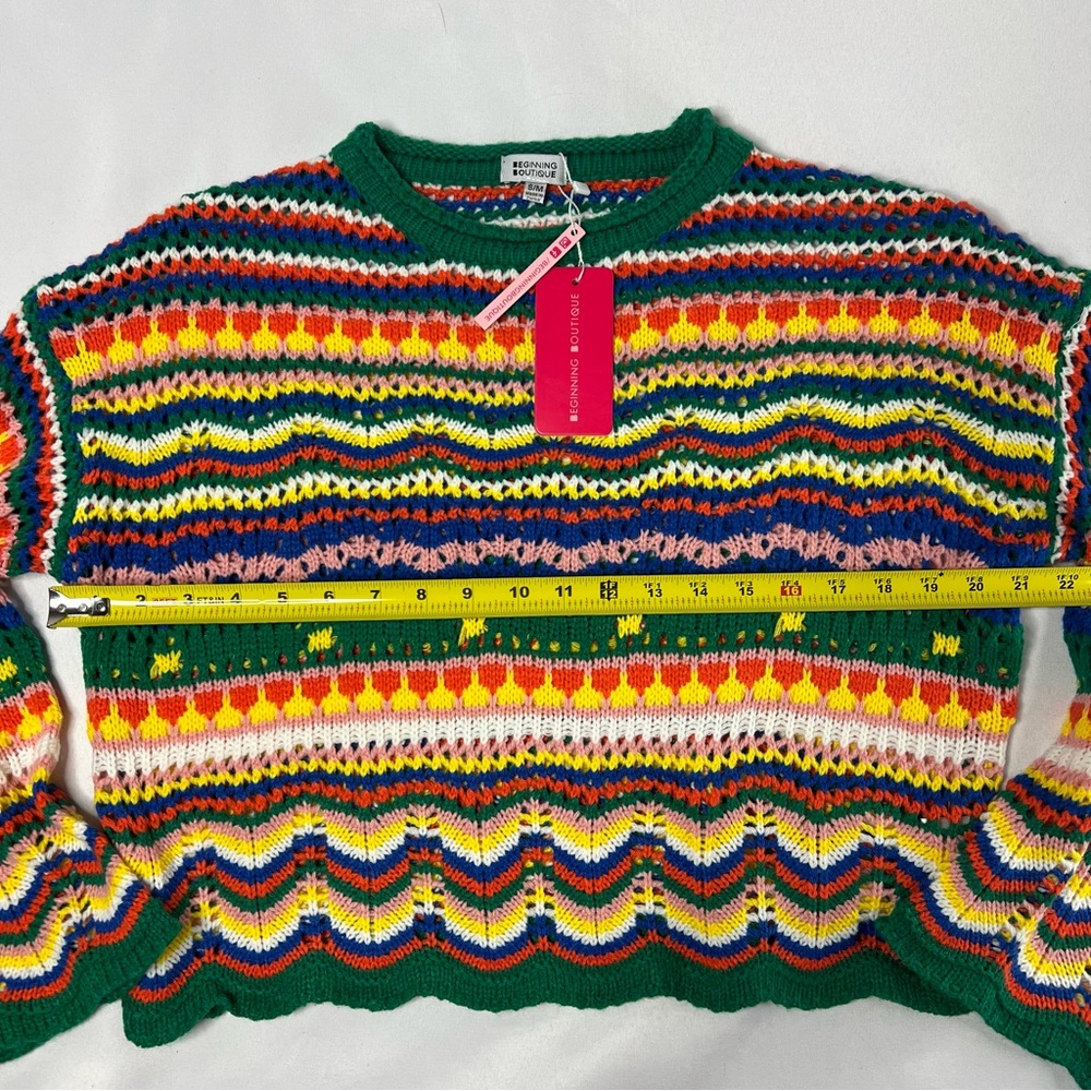 NWT Beginning Boutique Granny Afghan Multicolor Knit Sweater S / M - Picture 7 of 8